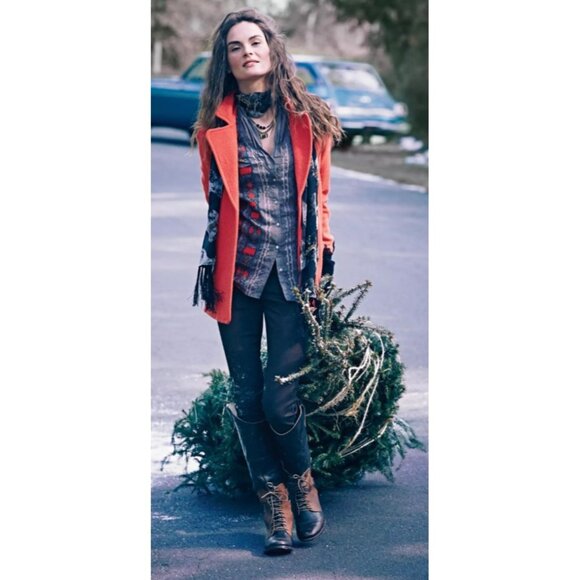 Sparrow Anthropologie 100% Wool Wrap Jacket Belted Cardigan Coatigan OrangeRed M - Picture 14 of 14